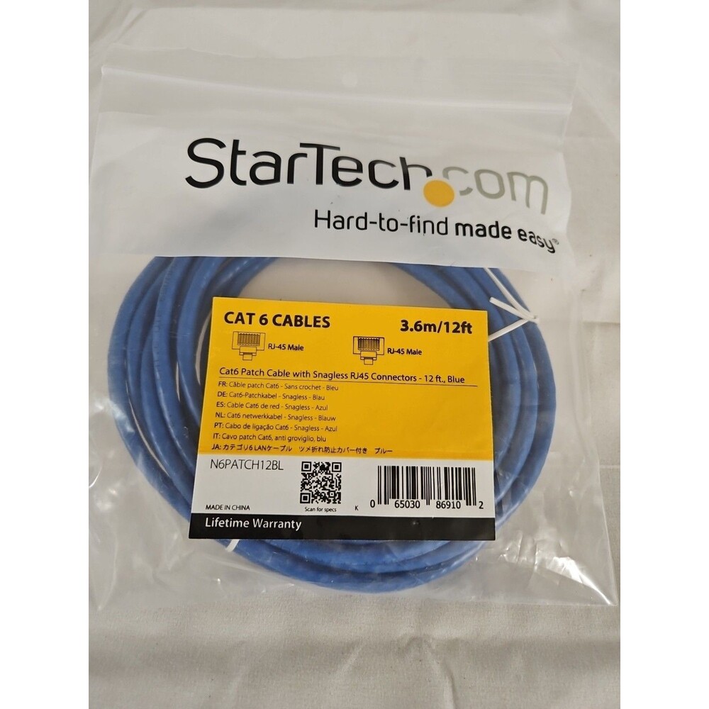 NEW STARTECH 12ft CAT 6 Patch Cable Blue Rj45 Snagless Male Cord New